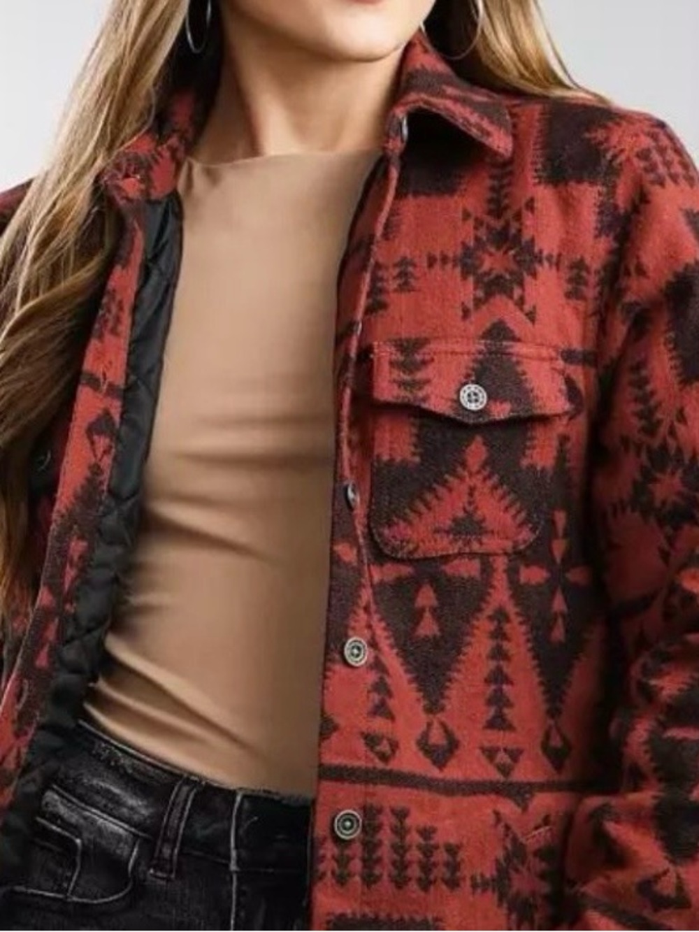 Ariat Red and Black Aztec Pattern Shirt Jacket